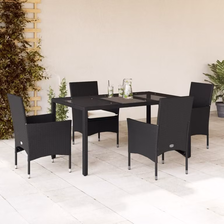 Maison Exclusive - Set da Pranzo da Giardino con Cuscini 5 pz Polyrattan e Vetro