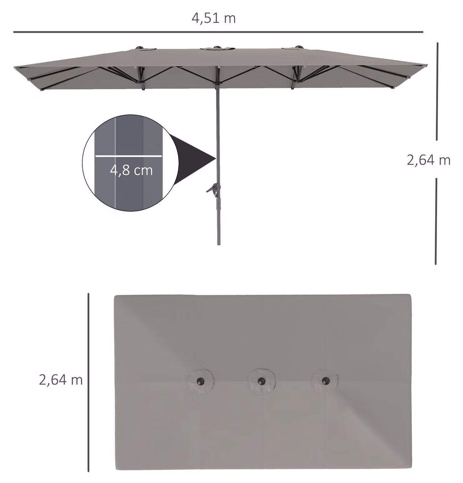 Buitendorpel - Ombrellone da esterno - Ombrellone doppio - Ombrellone da giardino - Ombrellone da balcone - Grandi dimensioni: 451 x 264 cm