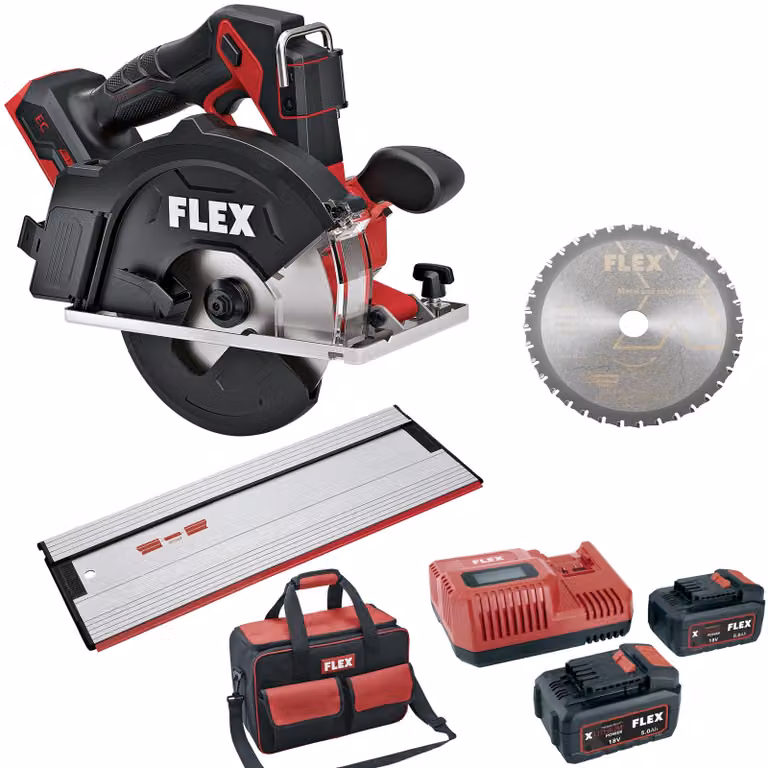 Flex Metall-Handkreissäge CSM 57 18-EC + Akku Set P-Set 55 R + Führungsschiene
