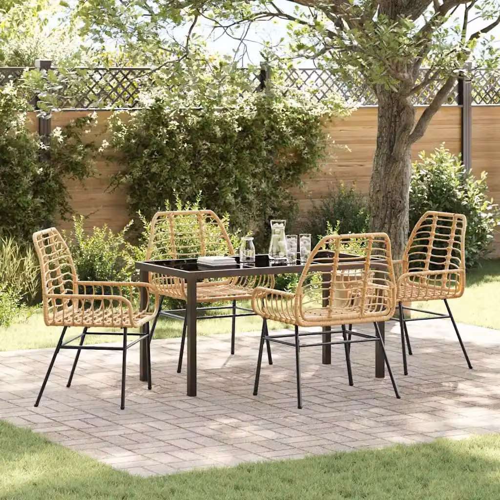 Set da pranzo per giardino e terrazzo vidaXL in polyrattan marrone con tavolo in vetro e 5 pezzi