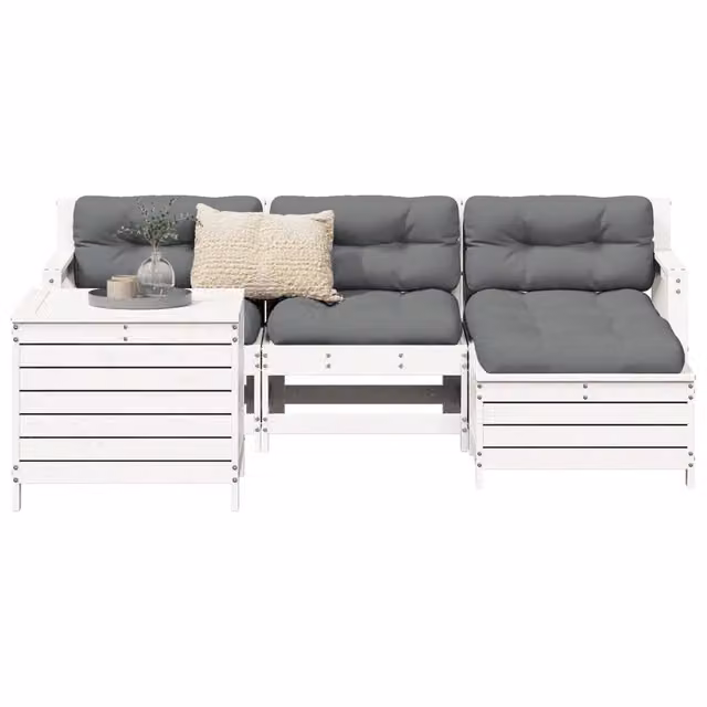 Set Salotto da Giardino 5 pz Bianco in Legno Massello di Pino 3250505