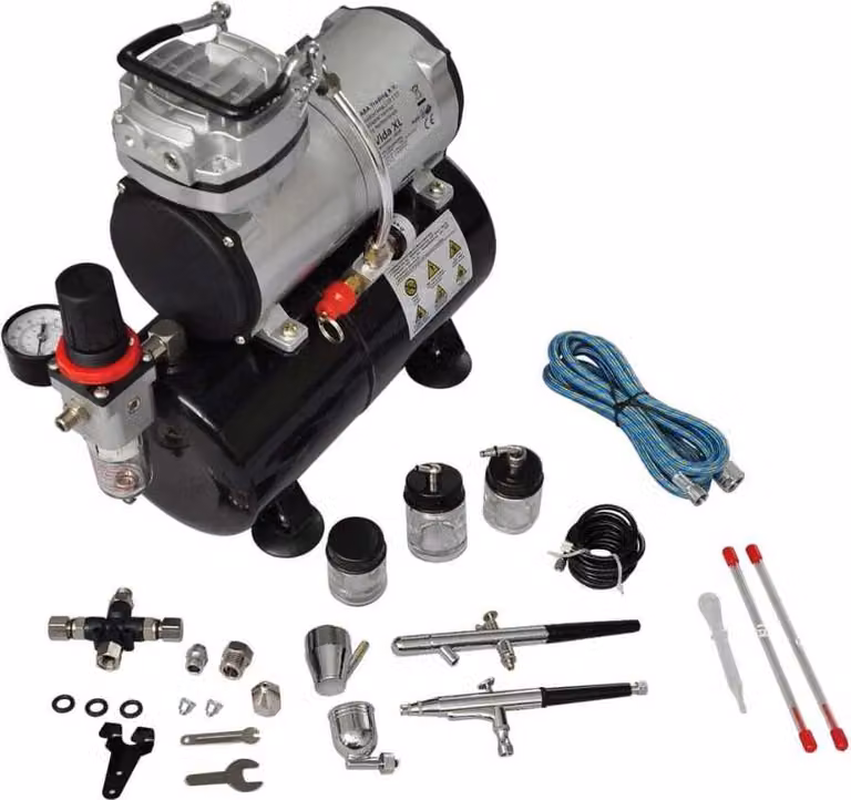 Set completo di aerografo professionale con 2 pistole