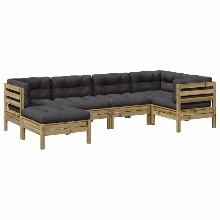 Set Divani da Giardino 6pz con Cuscini Legno Impregnato di Pino