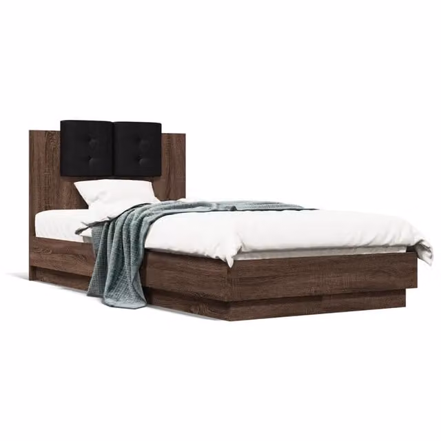 Letto singolo | Letto per adulti | Giroletto Testiera Rovere Marrone 75x190 cm Legno Multistrato