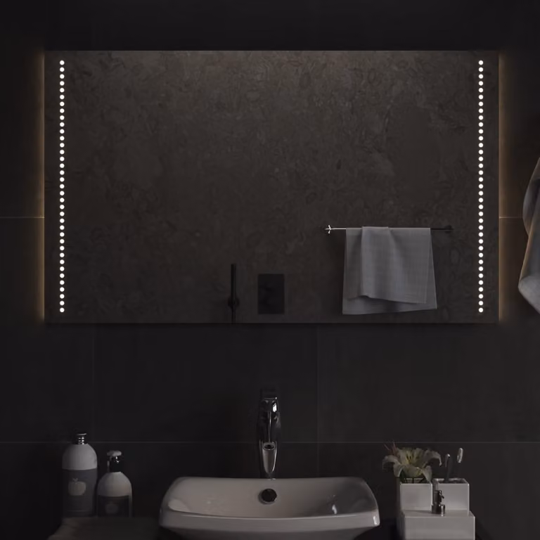 Specchio da bagno con luci LED vidaXL, design moderno rettangolare, L: 60 cm, H: 100 cm