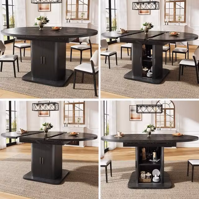 Tavolo da pranzo allungabile con salvaspazio ¨C Minimal ¨C Effetto noce/nero, 110-149,8cm