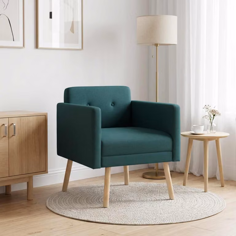 Sedia d'accento moderna vidaXL in tessuto verde con braccioli e struttura in legno
