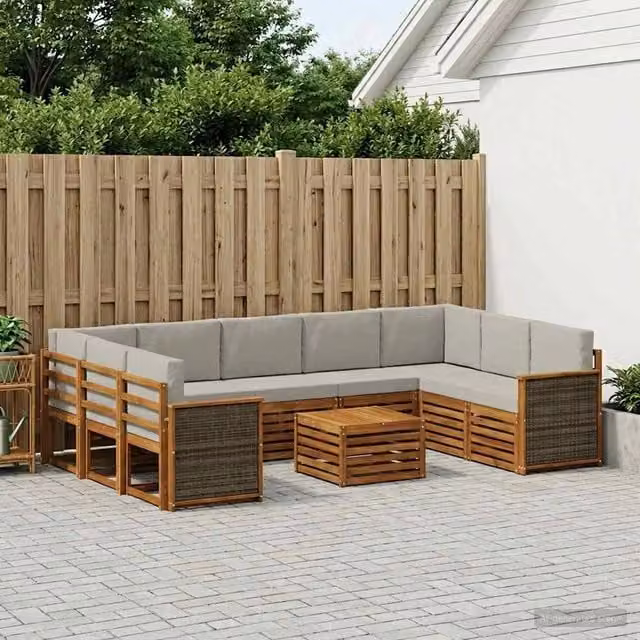 Set di divani da esterno vidaXL in legno di acacia con cuscini, beige e grigio