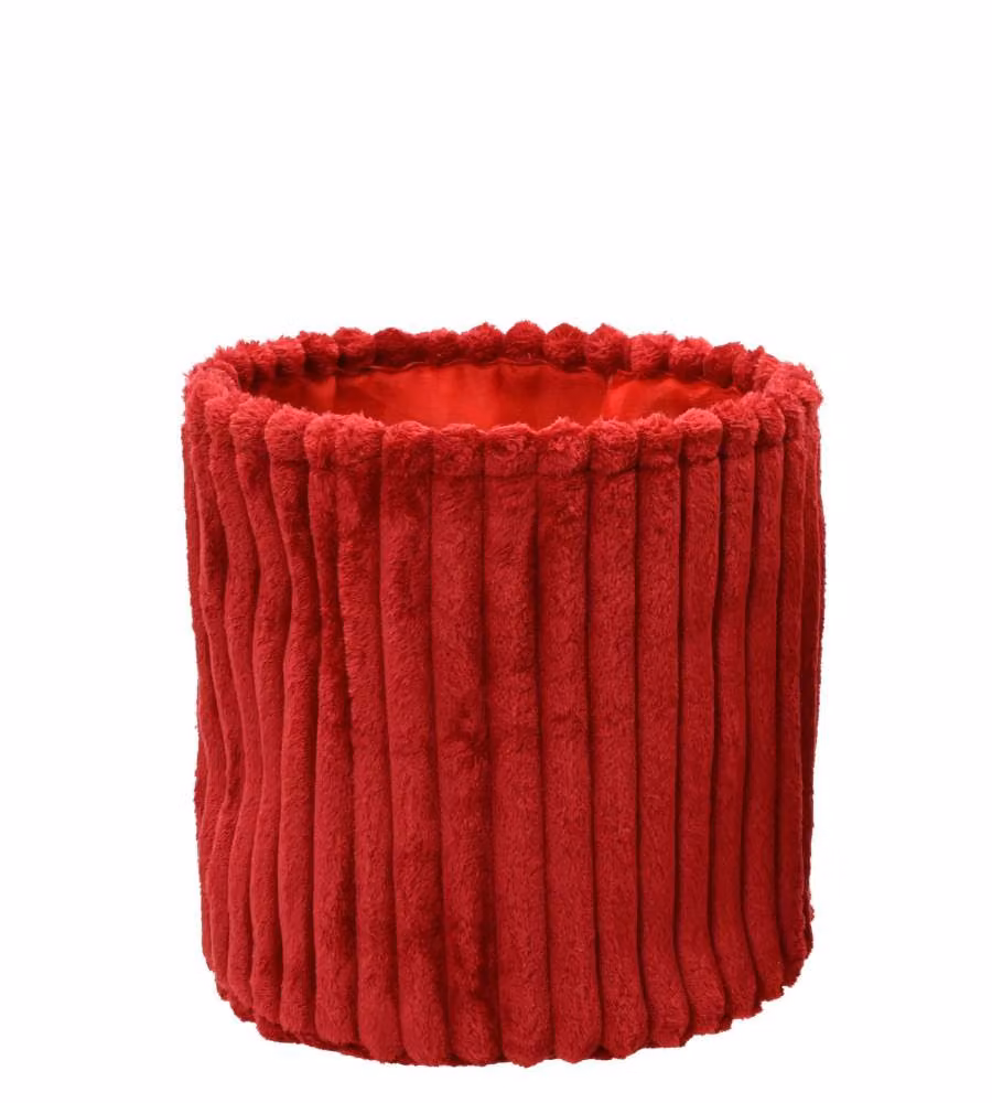 Cesta rotonda artigianale in pelliccia sintetica rossa 30x30 cm
