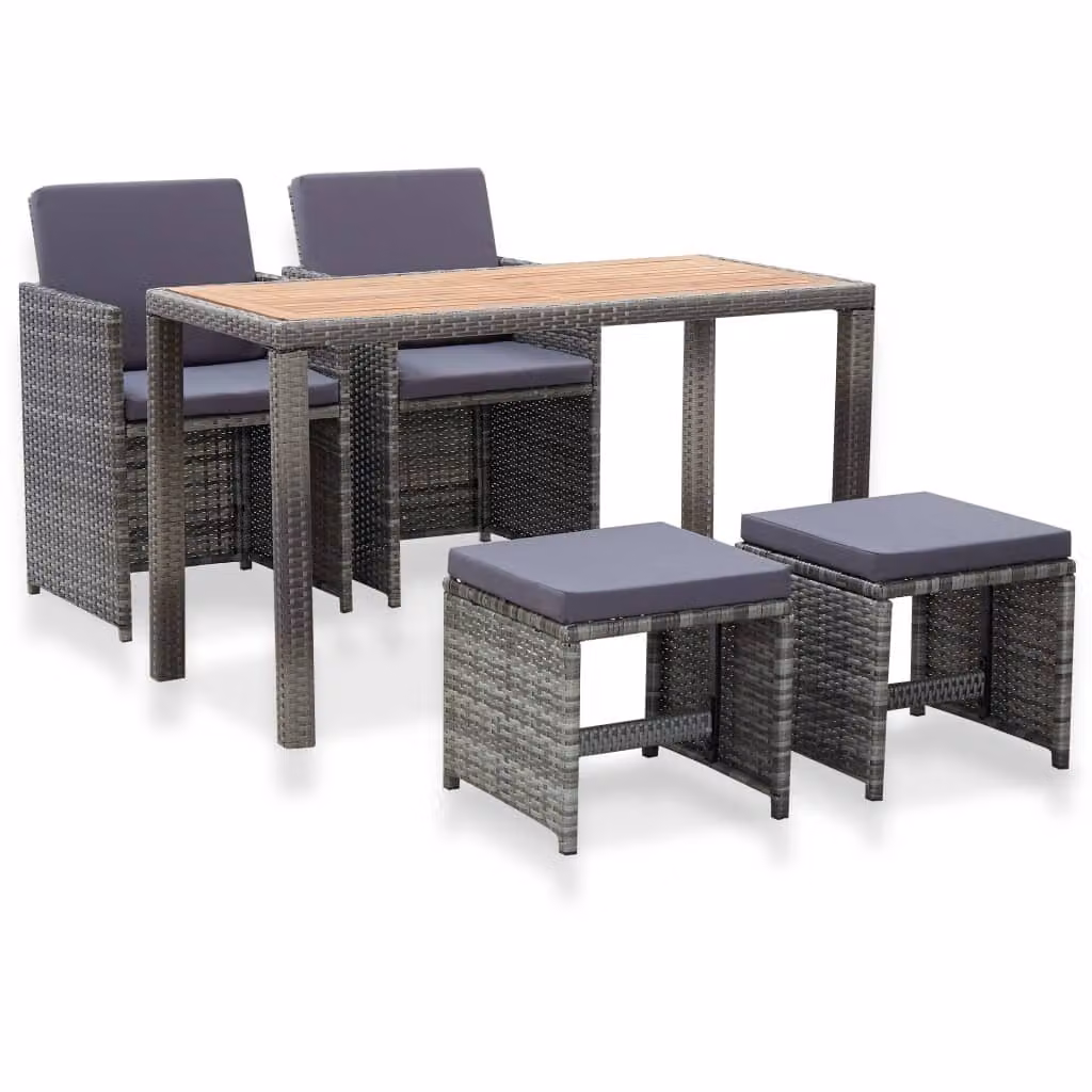 Maison Exclusive - Set da giardino completo per 5 persone, realizzato in rattan sintetico, con piano in legno massello di acacia, colore antracite