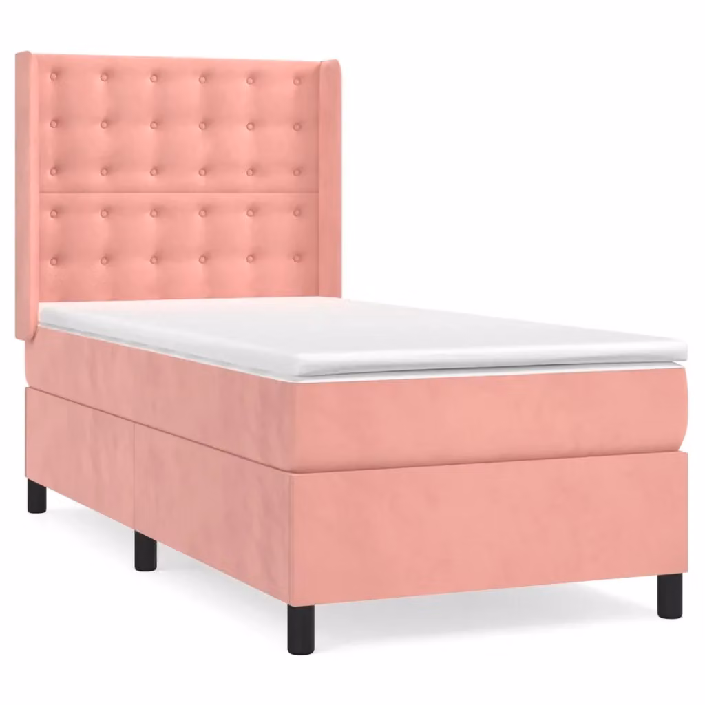 Letto con Giroletto a Molle e Materasso Ibrido vidaXL in Velluto Rosa e Bianco L/P/H: 203 x 103 x 128 cm – 2