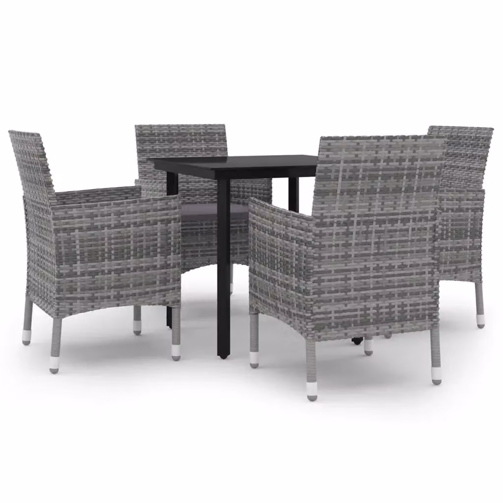 Set da Pranzo da Giardino 5 Pezzi vidaXL in Polyrattan con Cuscini e Tavolo in Vetro Grigio e Nero – 2