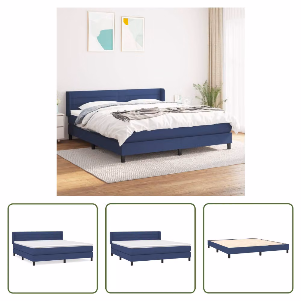 The Living Store Letto a molle con materasso blu 180x200 cm in tessuto