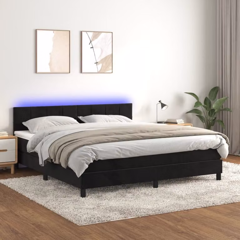 Maison Exclusive - Letto a Molle con Materasso e LED Nero 160x200 cm in Velluto