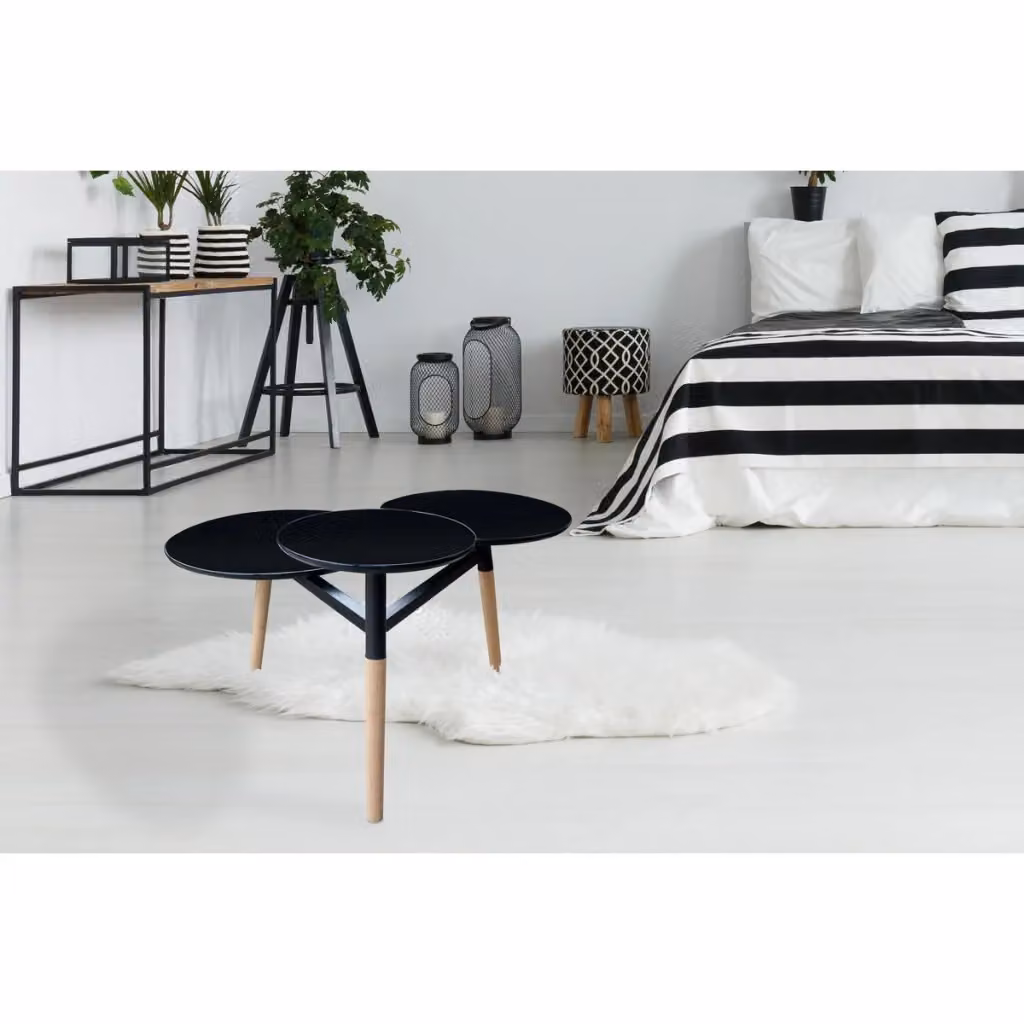 Tavolino di design Butler 300 con piani sfalsati KENDRA HOME, rotondo, nero e marrone – 2