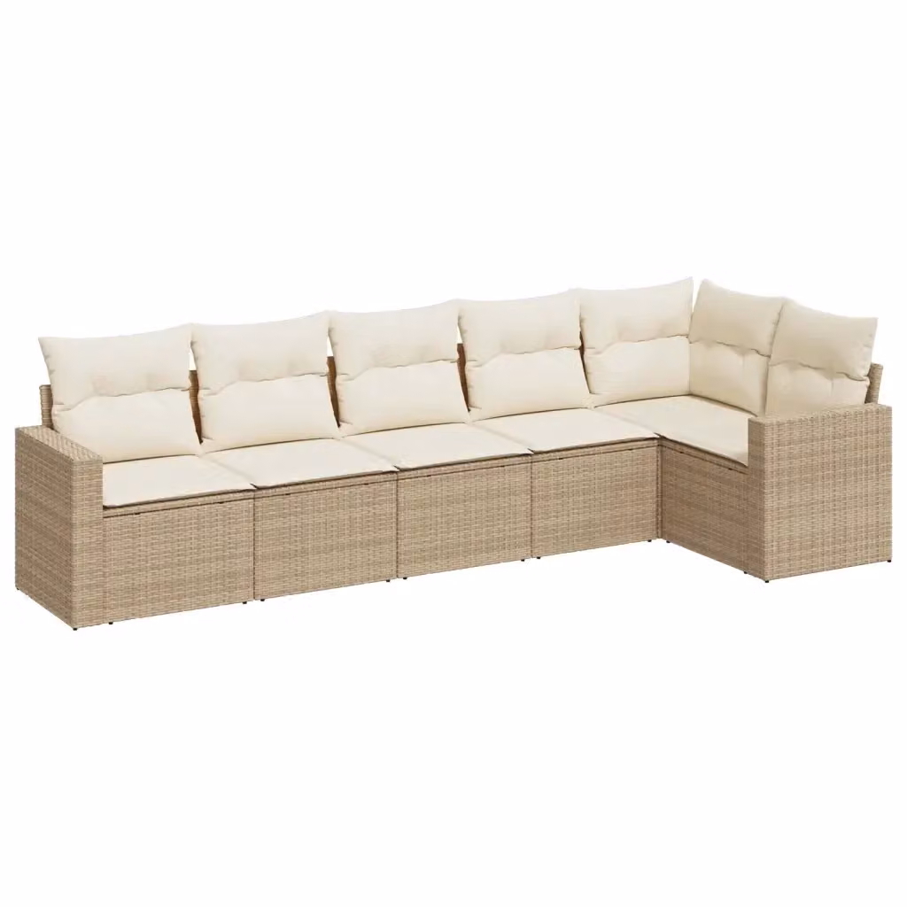 Set Divano da Giardino vidaXL 6 pz a Forma a L in Polyrattan con Cuscini Beige e Bianco – 2