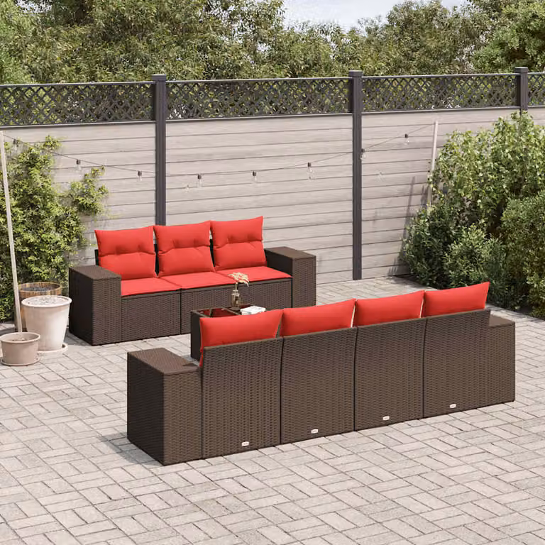 Set Divani da Giardino vidaXL 8 Pezzi in Polyrattan Marrone con Cuscini e Tavolino da Caffè