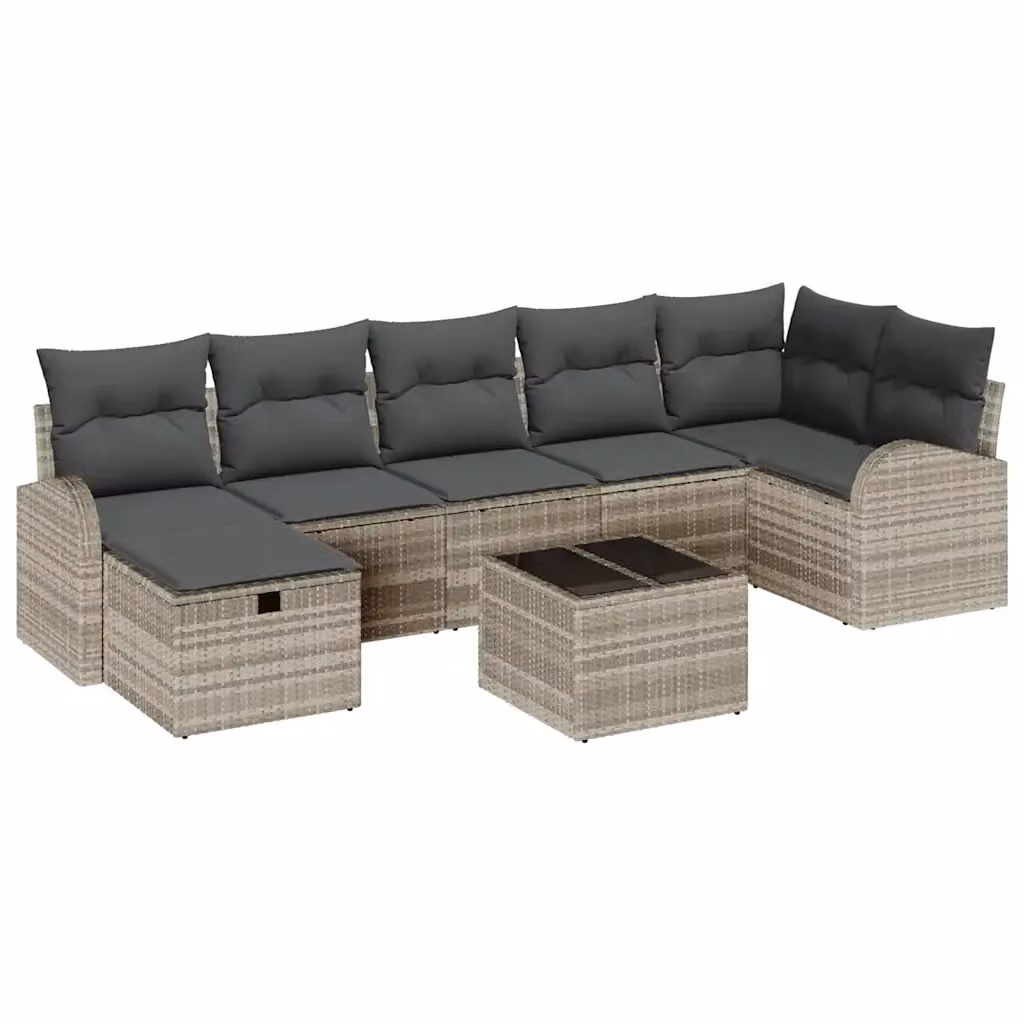 Set di divani da giardino vidaXL in polyrattan grigio con cuscini inclusi, 8 pezzi – 2