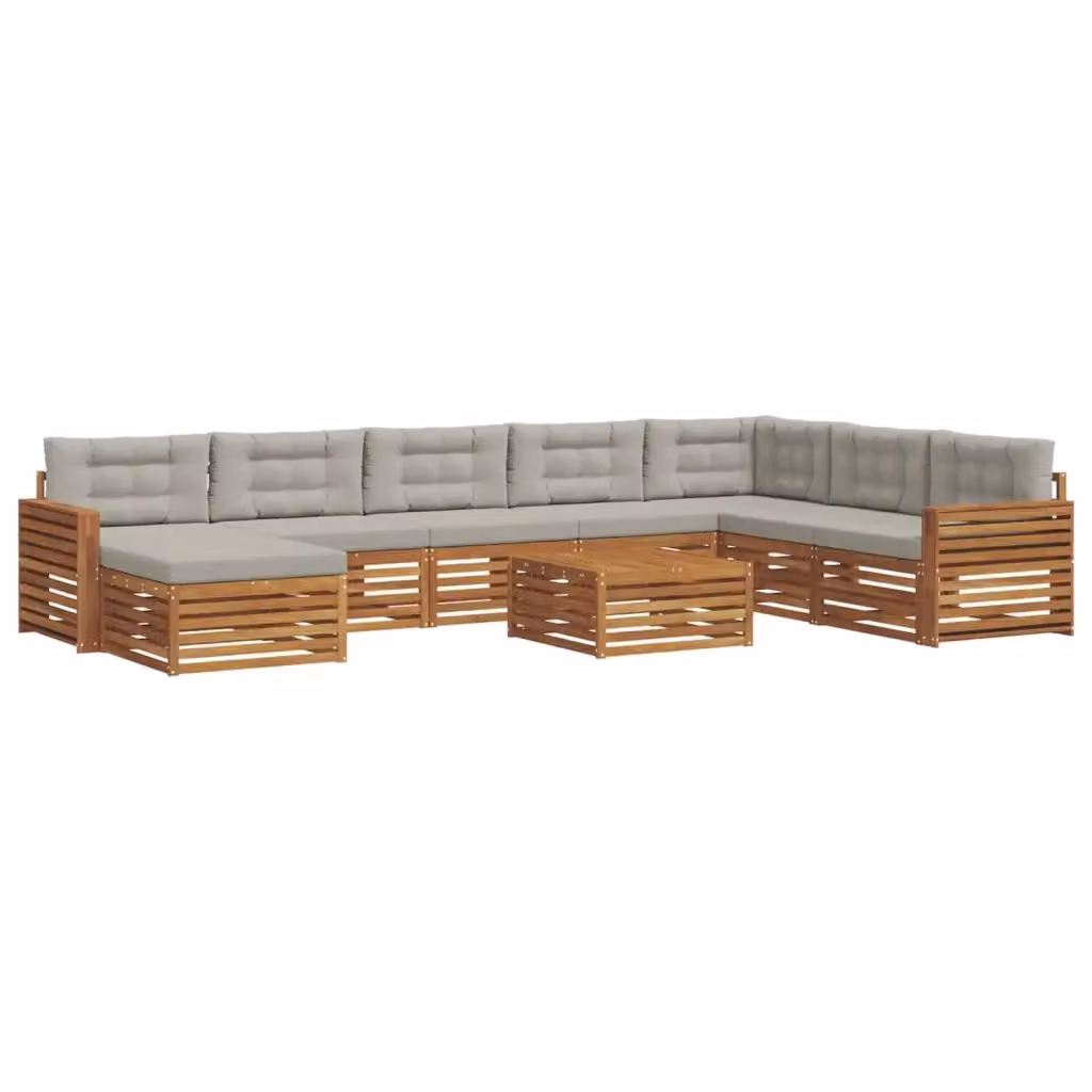 Set di divani da esterno moderno vidaXL in legno di acacia oliato, 9 pezzi, Grigio – 2
