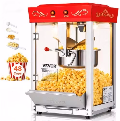 Macchina per Popcorn VEVOR in Acciaio Inox e Vetro, 800 W, Rosso