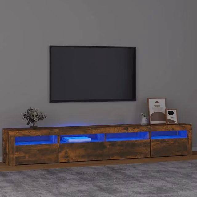 Mobile Porta TV Moderno vidaXL in Rovere Fumo con Luci LED Integrate L: 240 cm, P: 35 cm, H: 40 cm – 1