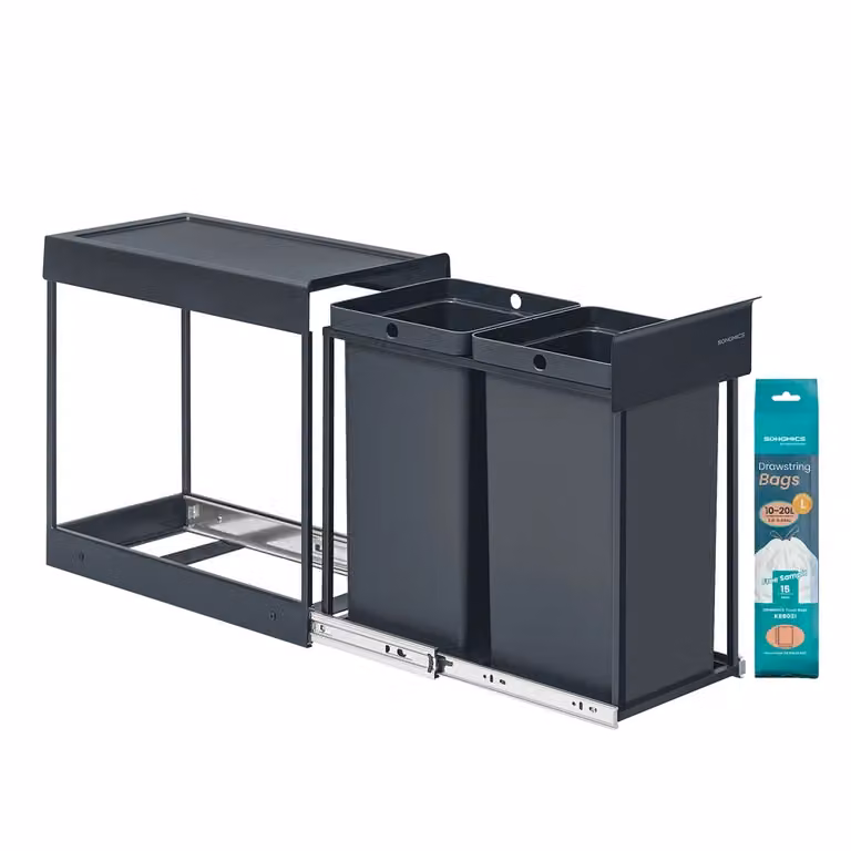 Pattumiera estraibile da cucina con doppio scomparto, Grigio / 2 x 15 L