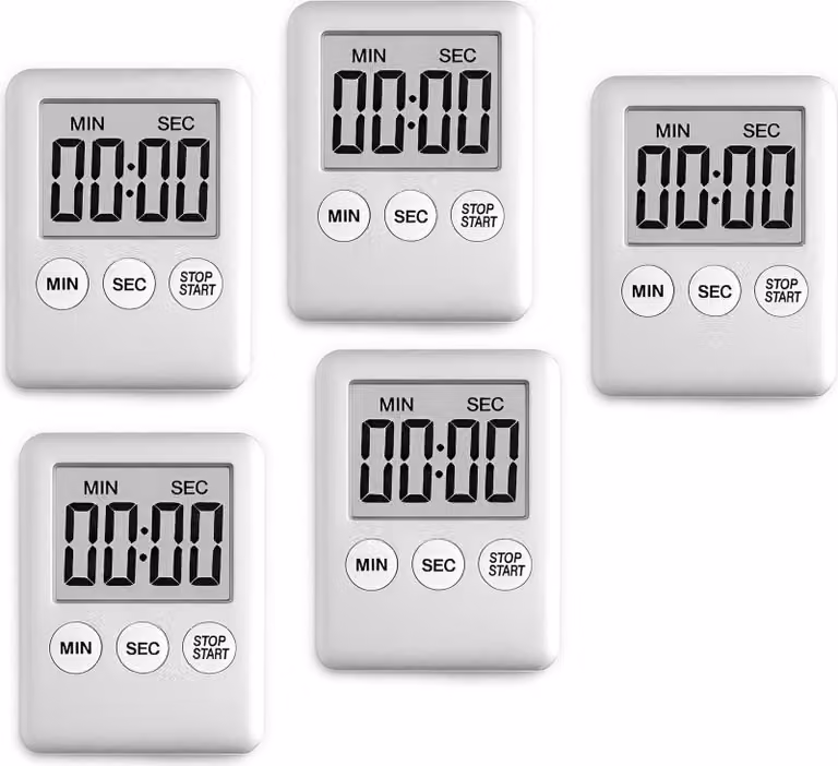 Set di 5 timer digitali, timer da cucina, sveglie color argento