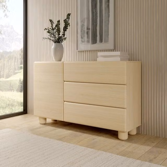 Madia DMORA Hanerito, Credenza Moderna in Legno MDF Colore Marrone Rovere e Beige, L: 130 cm, P: 38 cm, H: 80 cm