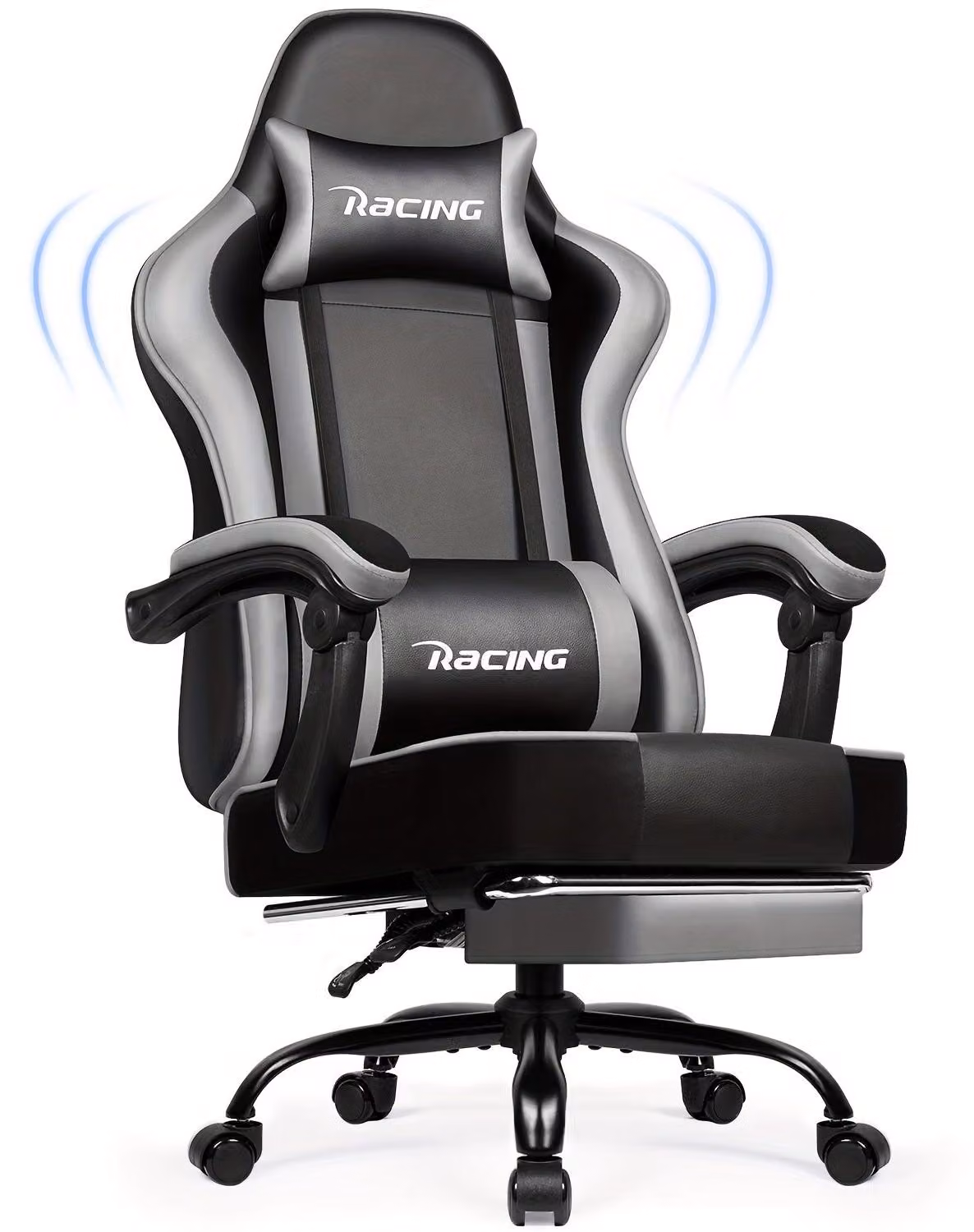 Sedia da ufficio ergonomica con supporto lombare regolabile, poggiapiedi e rotazione a 360 gradi
