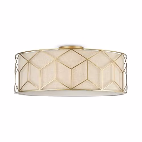 Plafoniera Contemporanea Messina Metallo Oro 5 Luci Diffusore Lino Su Pvc
