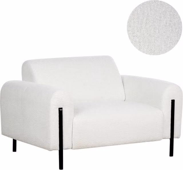 Poltrona Beliani in tessuto bouclé bianco con schienale regolabile e gambe in metallo in stile moderno