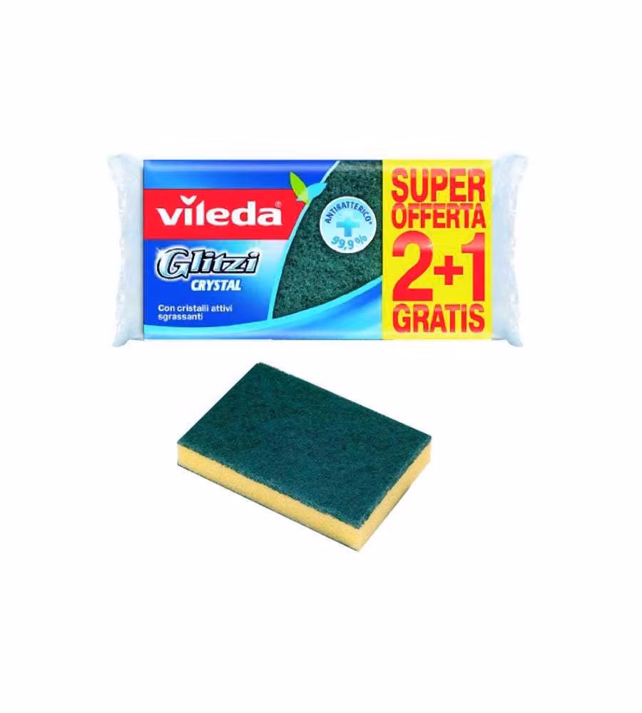Spugna Fibra Verde Glitzi Crystal    Pz.2+1 Vileda