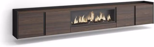 Mobile TV Soggiorno, 315x50x35 cm, Per TV fino a 80", Camino elettrico XXL, Sospeso, da appendere, Rovere scuro e Nero