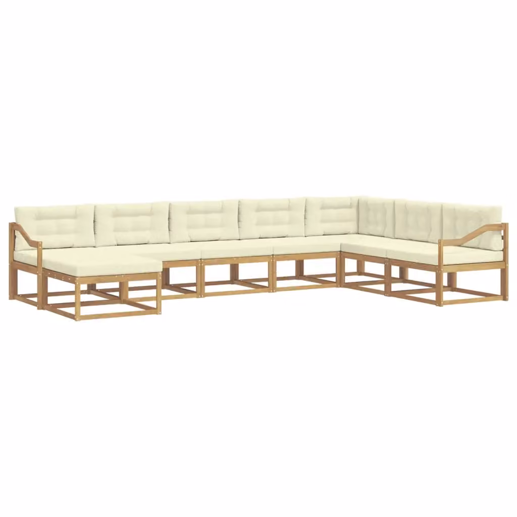 Set di divani da esterno a L con ottoman vidaXL in legno di acacia, Bianco e Beige – 2