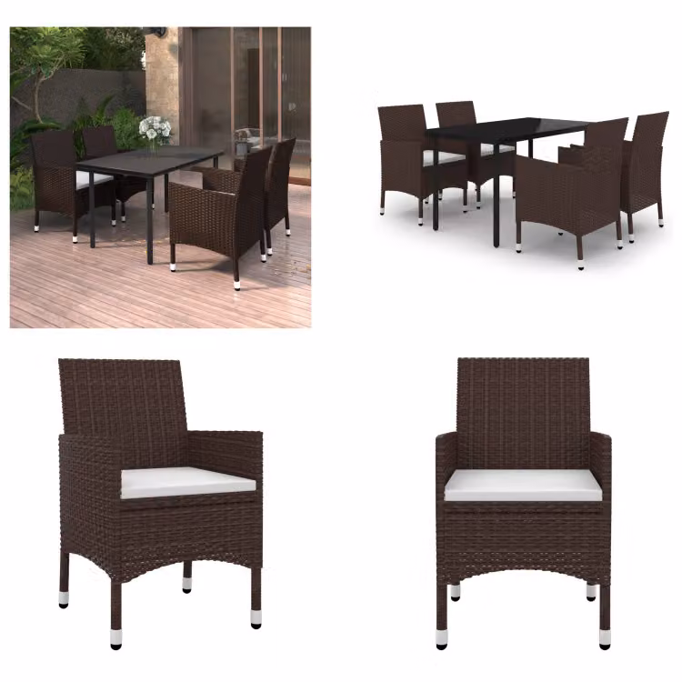 vidaXL Set da pranzo da giardino 5 pezzi con cuscini in polirattan e vetro - Set da pranzo da giardino - Set da pranzo da giardino - Set da pranzo da esterno - Tavolo e sedia da giardino