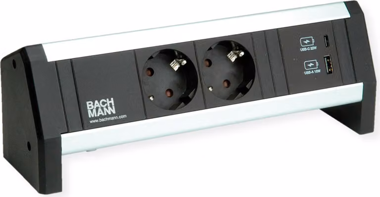 BACHMANN DESK 2xSchutzkontakt 1xUSB A&C, Caricatore USB 22W, GST18