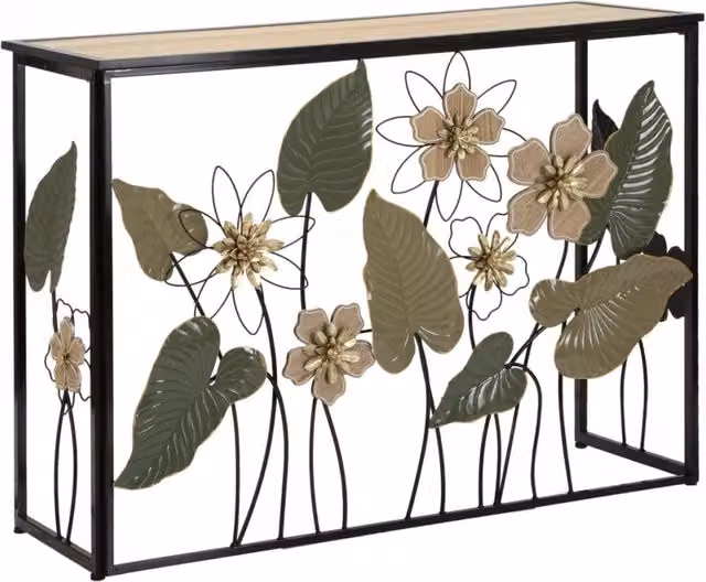 Console Spring in ferro e vetro con decori floreali multicolore 108x37x80 cm