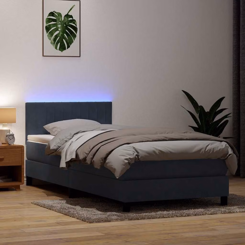 Maison Exclusive - Letto a Molle con Materasso e LED Grigio Scuro 80x220 cm Velluto