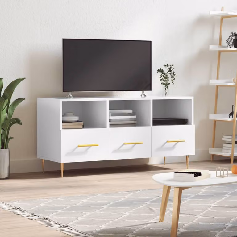 Mobile Porta TV vidaXL Bianco Lucido in Legno e Metallo L/P/H: 102 x 36 x 50 cm