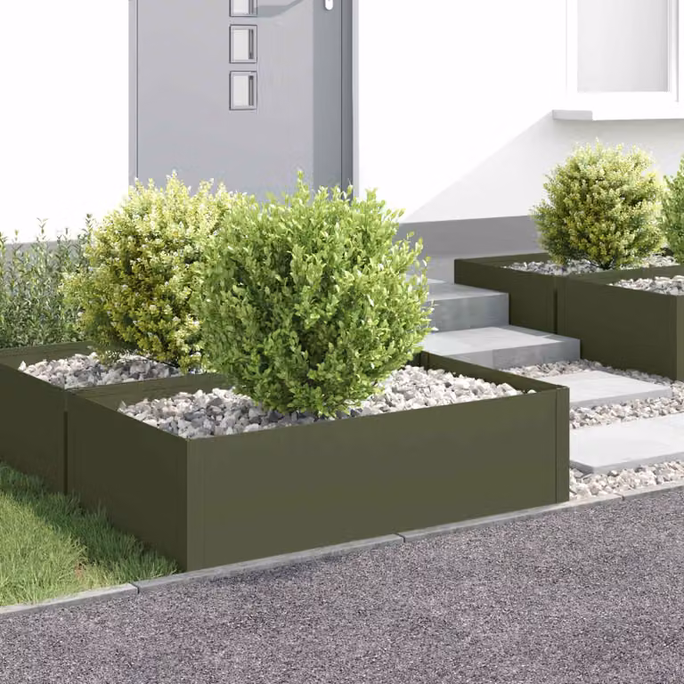 Set di 4 bordure per prato vidaXL in acciaio verde oliva, L: 100 cm, P: 60 cm, H: 35 cm