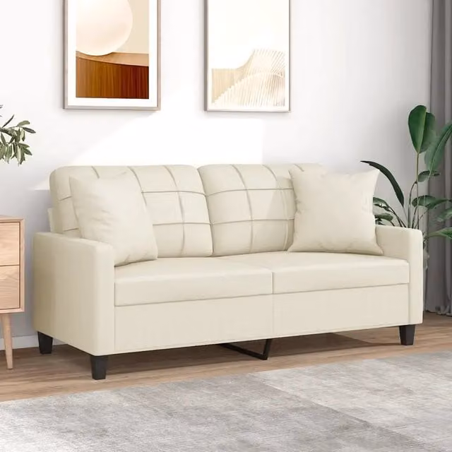 Divano a 2 posti moderno vidaXL in similpelle beige con cuscini e struttura in metallo