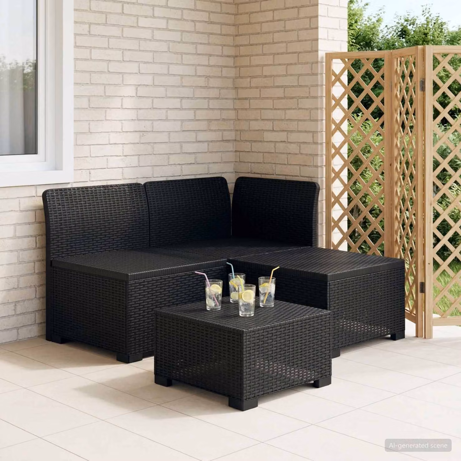 Divano da giardino a L con aspetto rattan vidaXL, colore antracite e nero, con cuscini inclusi e resistente alle intemperie