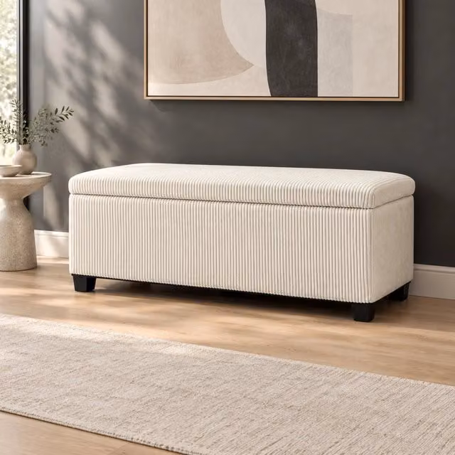 Panca contenitore 112x42x40 cm beige, vano 84 L, poliestere, piedi in acciaio