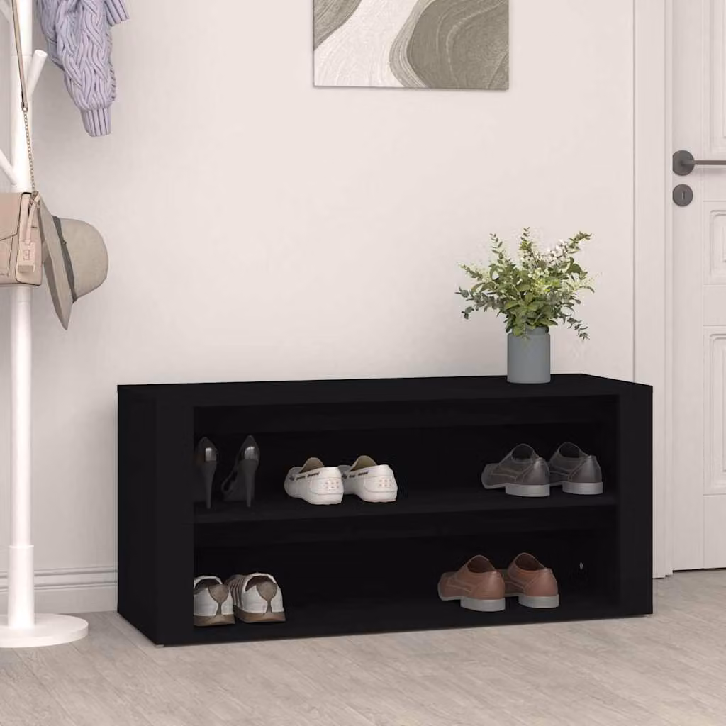 Scarpiera moderna vidaXL nera in legno con ripiani interni, L 100 x P 35 x H 45 cm