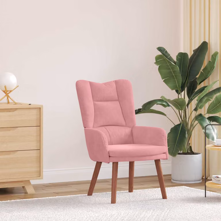 Poltrona moderna vidaXL in velluto rosa con braccioli, L: 63 cm, P: 67 cm, H: 94 cm