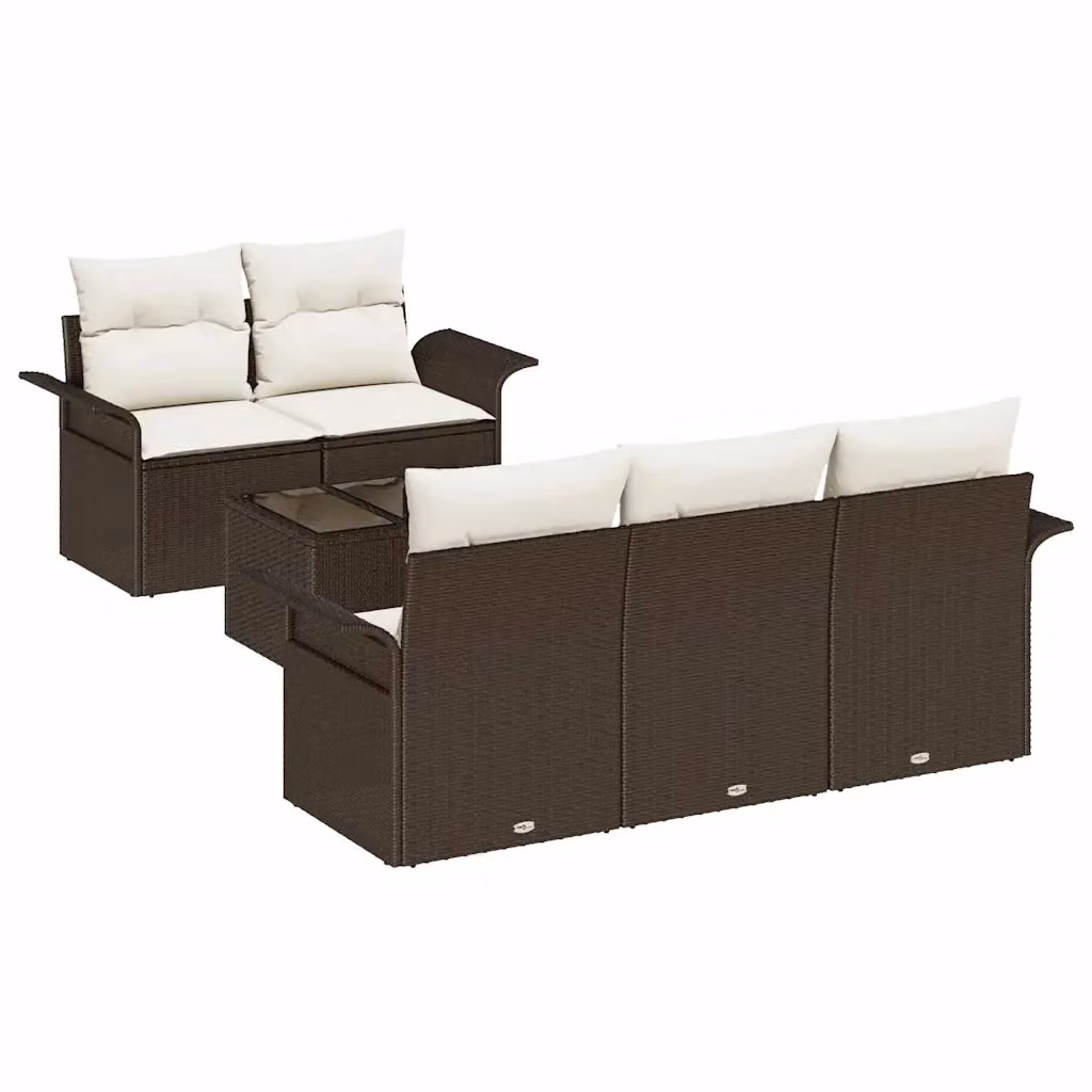Set di divani da giardino vidaXL in rattan marrone con cuscini e tavolino da esterno – 2