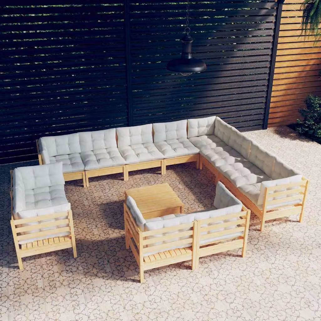 Set di divani da giardino vidaXL 13 pz in legno massello di pino con cuscini beige stile moderno