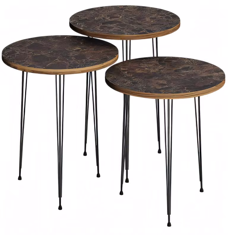 Elegantes braunes Couchtisch-Set aus Holz und Metall