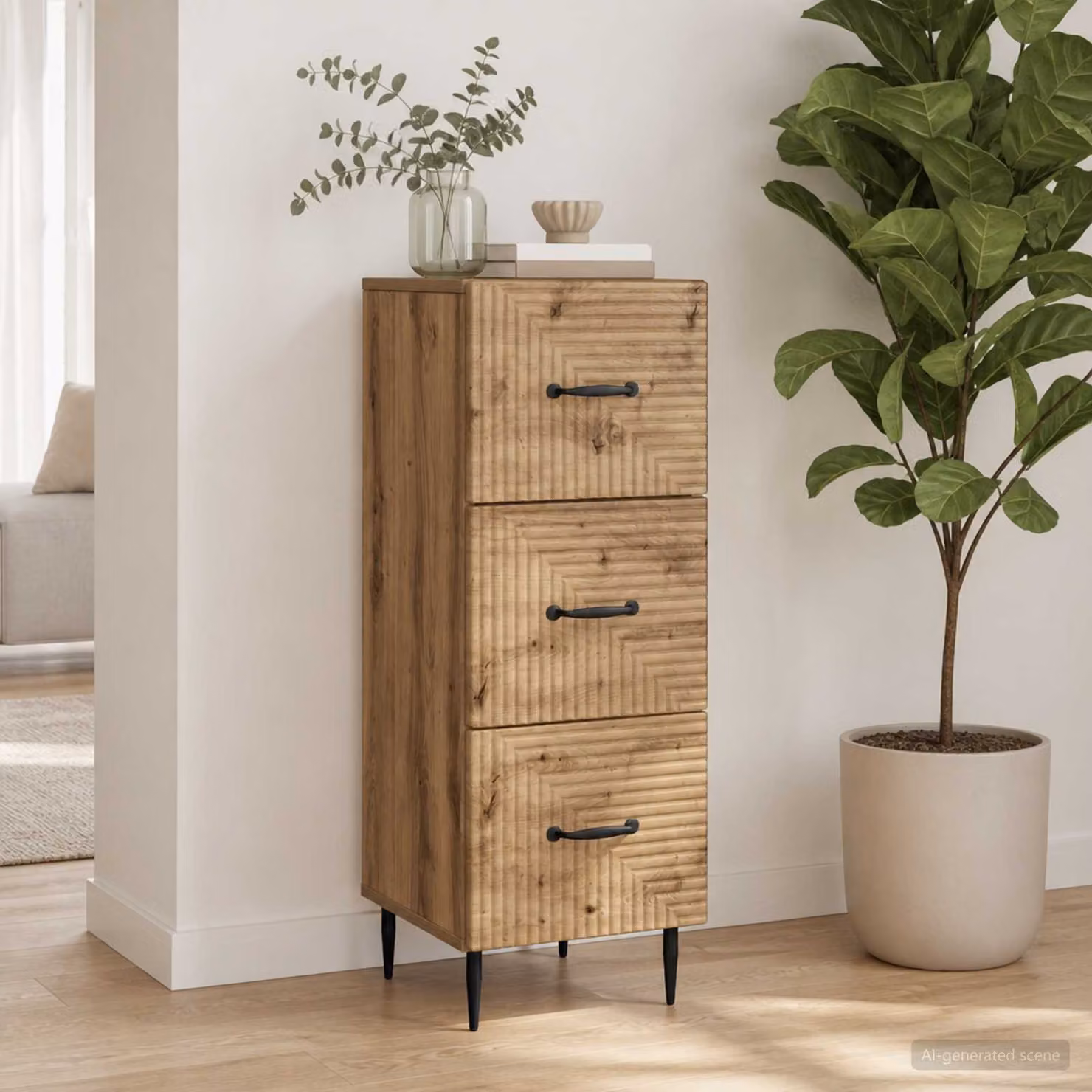 Carrello mobile con cassetti vidaXL in legno ingegnerizzato marrone, L: 33 cm, P: 34,5 cm, H: 89,5 cm