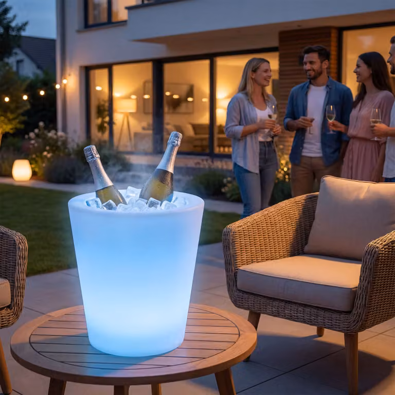 Cilindro luminoso Luminous Curve Cooler tectake, LED RGB con telecomando, bianco, H: 38 cm, L: 38 cm, P: 12 cm